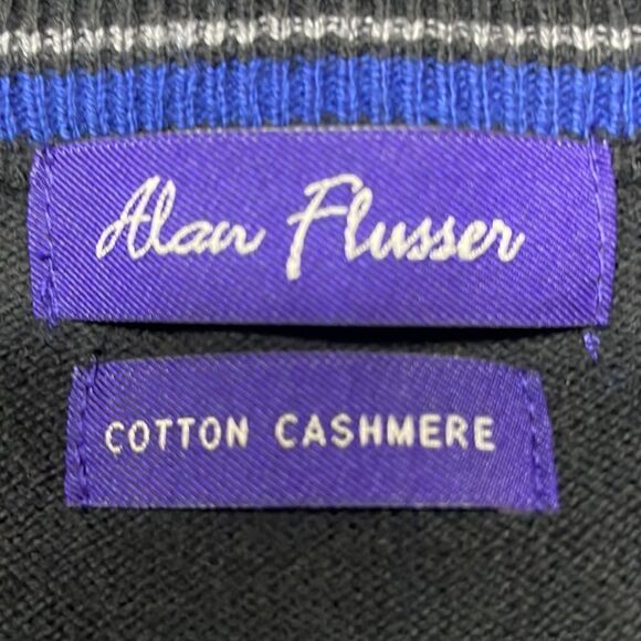 NWT Alan Flusser Cotton Cashmere Classic Black Crewneck Sweater Size L Large - Picture 5 of 11